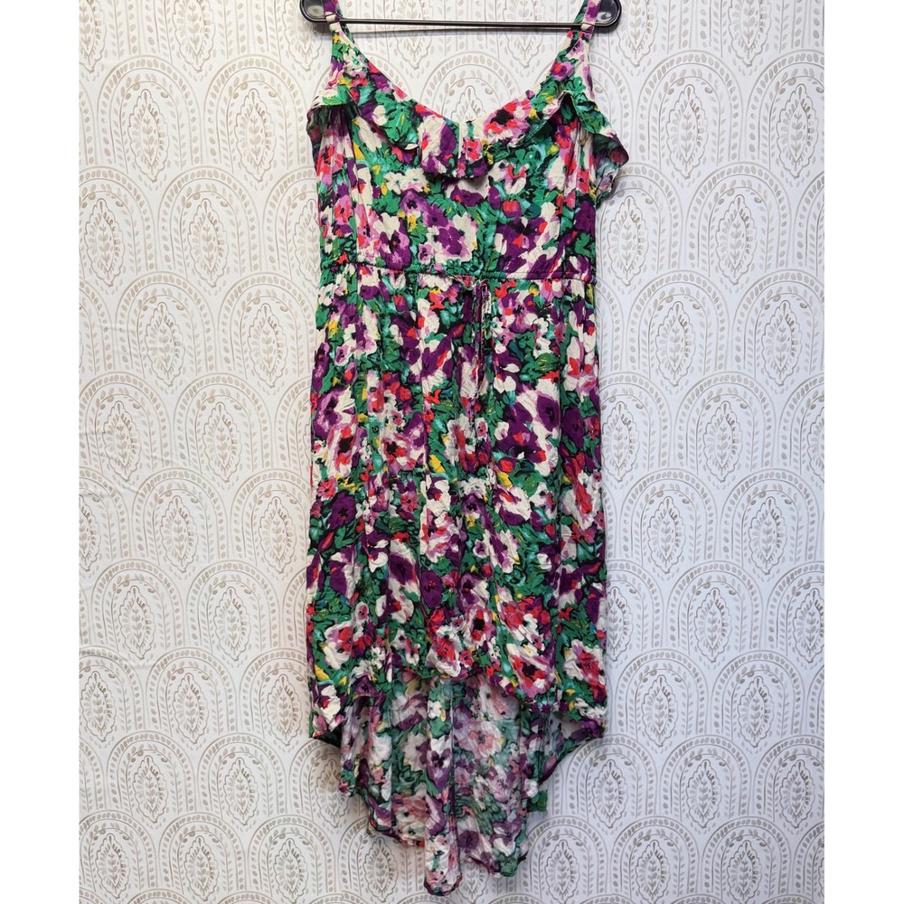 Torrid Floral High-Low Dress Womens 3 Multi Color Ruffle Rayon Summer Sleeveless